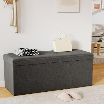 KROFEM 43.5 Inch Folding Storage Ottoman Bench,Dark Gray | Rectangle Foot Rest Stool for Living Room and Bedroom Holds 660 lbs