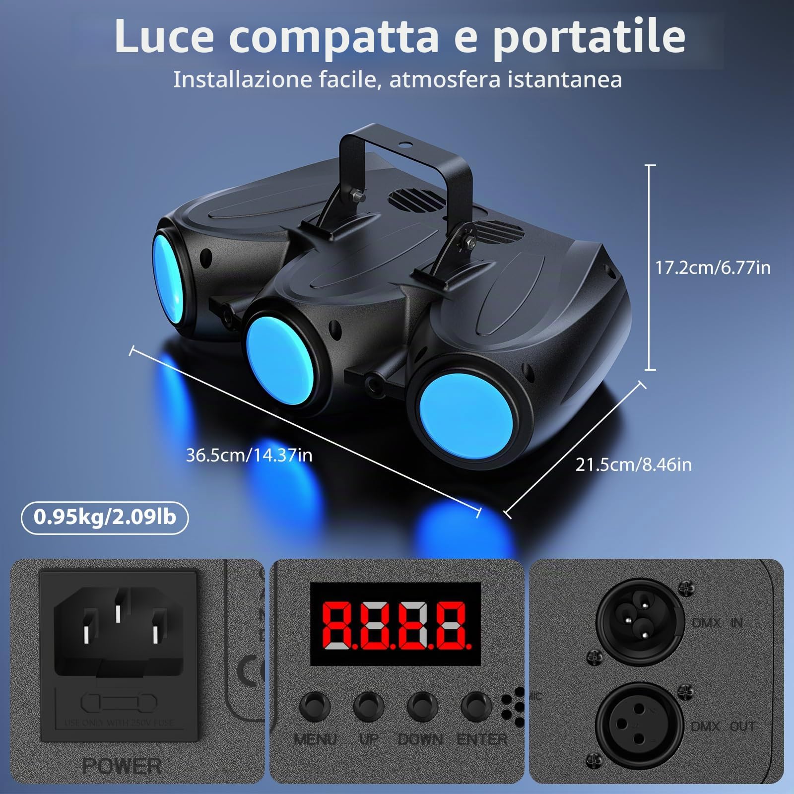 Luce da discoteca, luce per feste a forma di dirigibile, 192 fasci LED integrati, DMX a 4 canali con controllo vocale, adatta per feste di compleanno, Halloween, eventi al bar e Natale
