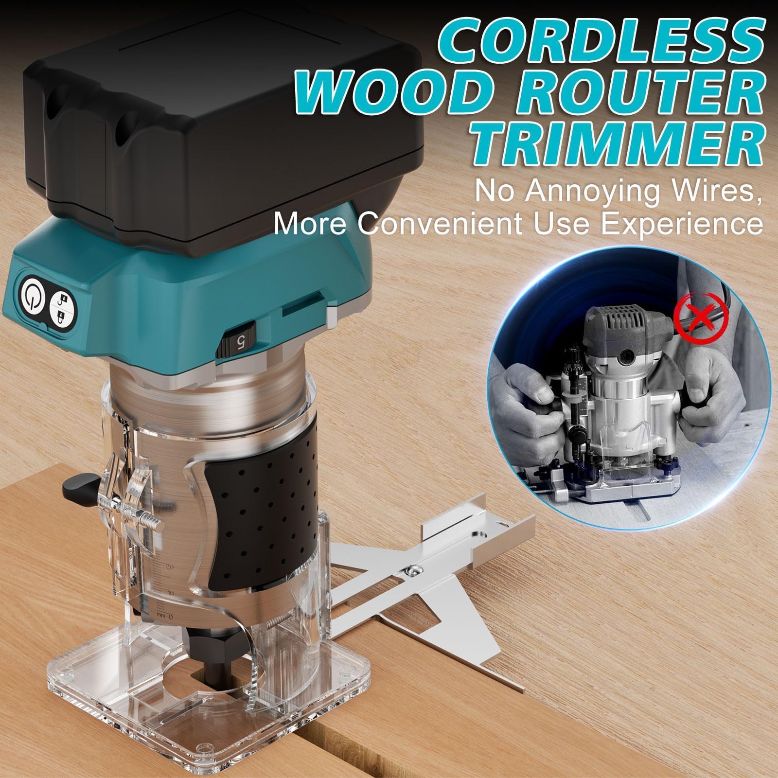 Défonceuse sans fil compatible avec batterie Makita 18 V, 5 vitesses, 800 W, 30 000 tr/min, défonceuse à une main, travail du bois (sans batterie)