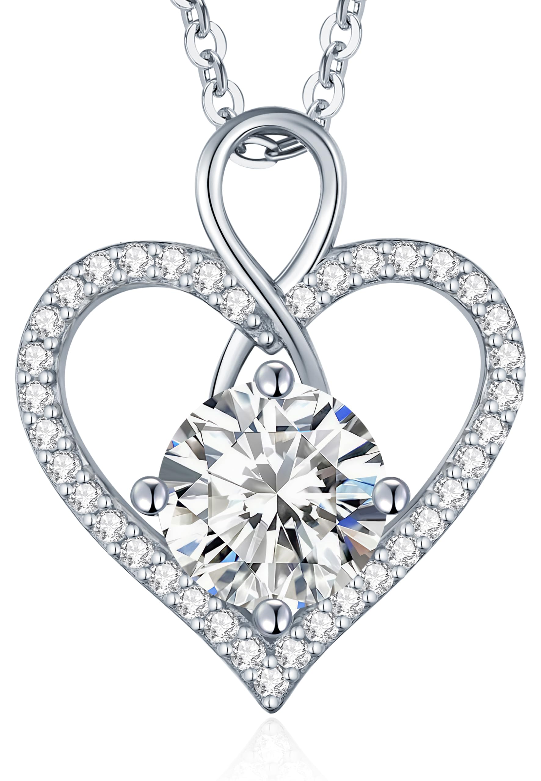 LOUISA SECRET Frauen Halskette Infinity Herz Eternal Mini Herz Moissanite | Runde Halskette 925 Sterling Silber Kette Damen mit Anhänger,Geburtstag Geschenk Valentinstag Schmuck Weihnachtstag