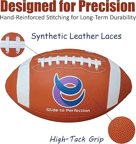 Miniatura 4 de EverGlide - Fútbol americano hecho a mano, piel sintética, tamaño completo y junior, pelota de grano de litchi duradera con cordones de agarre,