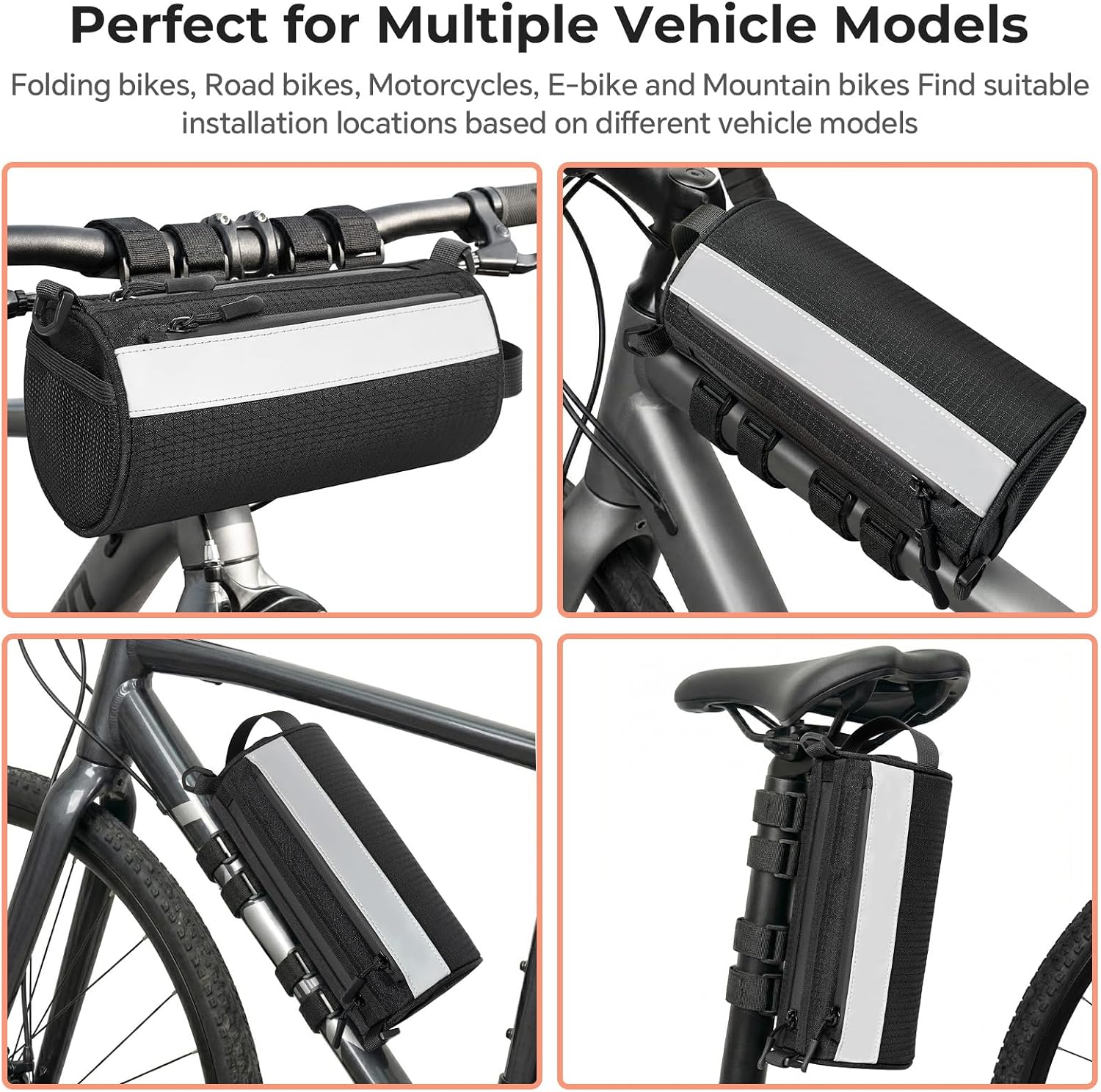 Waterproof Bike Handlebar Bag for E-bike & Bicycle 2.4L Front Storage Bag | Detachable Shoulder strap ，Reflective safety ，Commuting&Traveling,Road & Mountain Bikes，Quick-Install