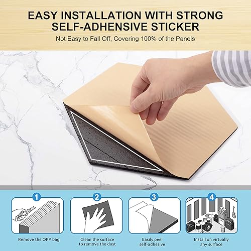 Miniatura 5 de Kuchoow Paquete de 12 paneles acústicos autoadhesivos insonorizados de pared de 12 x 102 x 04 pulgadas paneles de espuma de alta densidad a prueba