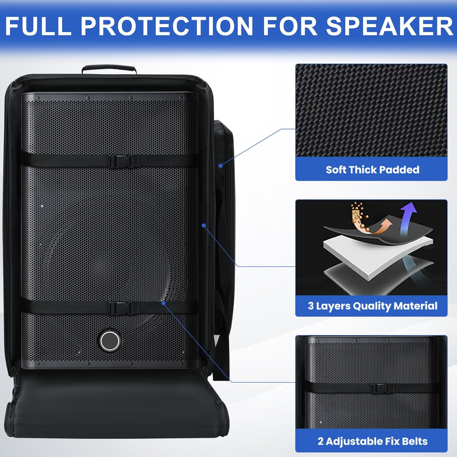 Speaker Bag with Wheels Compatible with QSC K12 / K12.2 / DXR12 MKii, Speaker Rolling Soft Case with Multi-pocket & 2 Fix Straps, Padded Speaker Roller Bag with Retractable Handle (24*17.3*16.5in) - Image 2