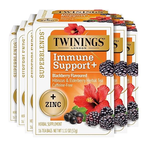 Miniatura 1 de Twinings Superblends Immune Support+ con zinc, té de hierbas de hibisco y bayas de saúco saborizado con mora, sin cafeína, 16 bolsas de té (6
