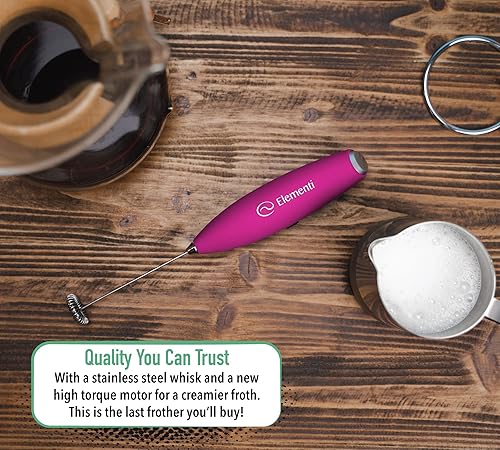 Miniatura 4 de Elementi Espumador de leche eléctrico con soporte, mezclador de bebidas de mano y espumador de bebidas, batidor de café, cafetera rosa, espumador