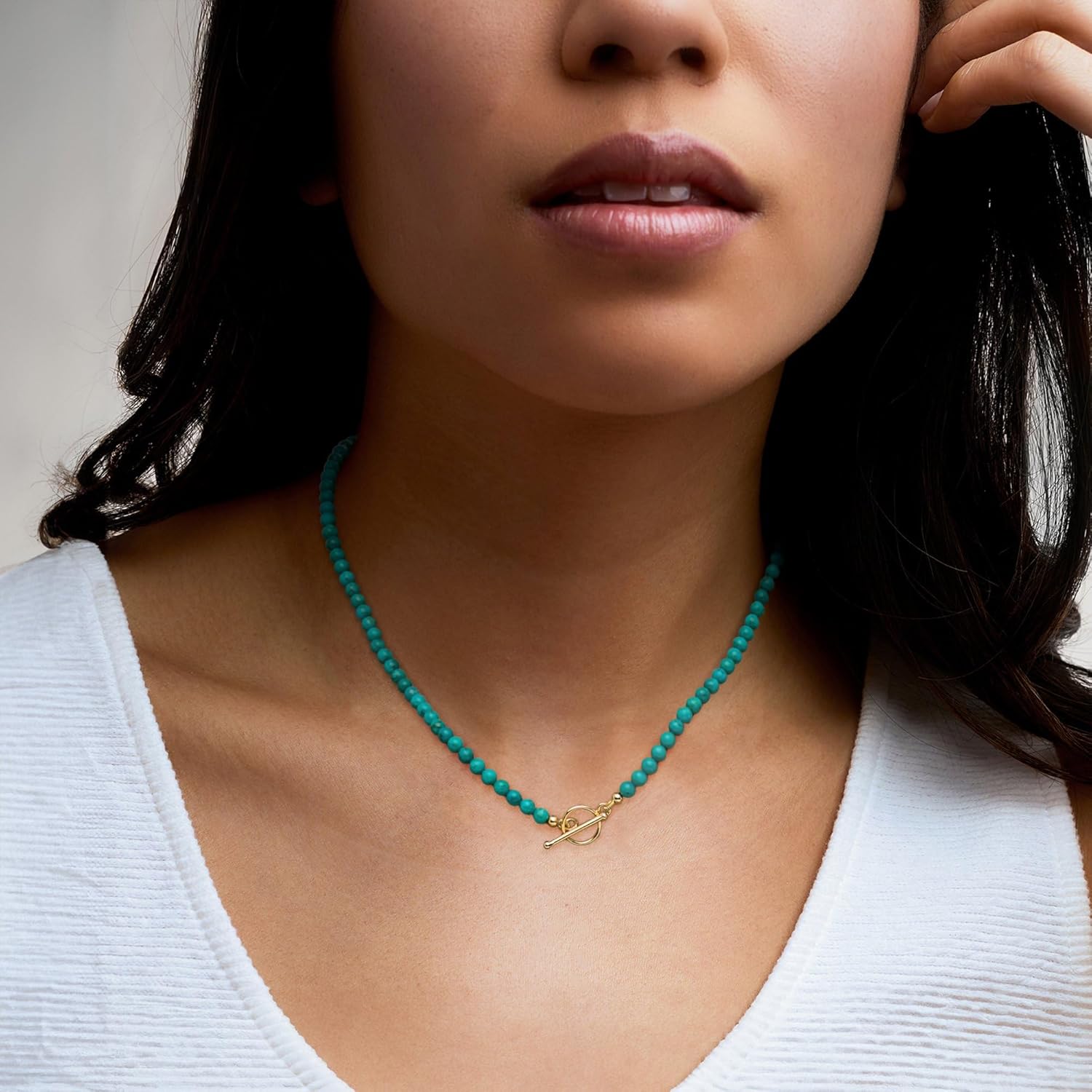 Ross-Simons 3.5-4mm Turquoise Bead Charm-Compatible Toggle Necklace in 18kt Gold Over Sterling