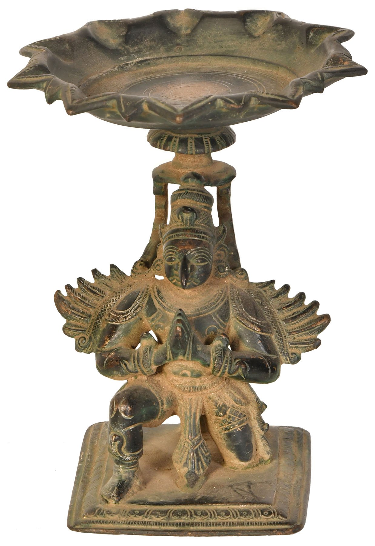 Lampe Garuda en laiton antique Exotic India, luminaire traditionnel à huile