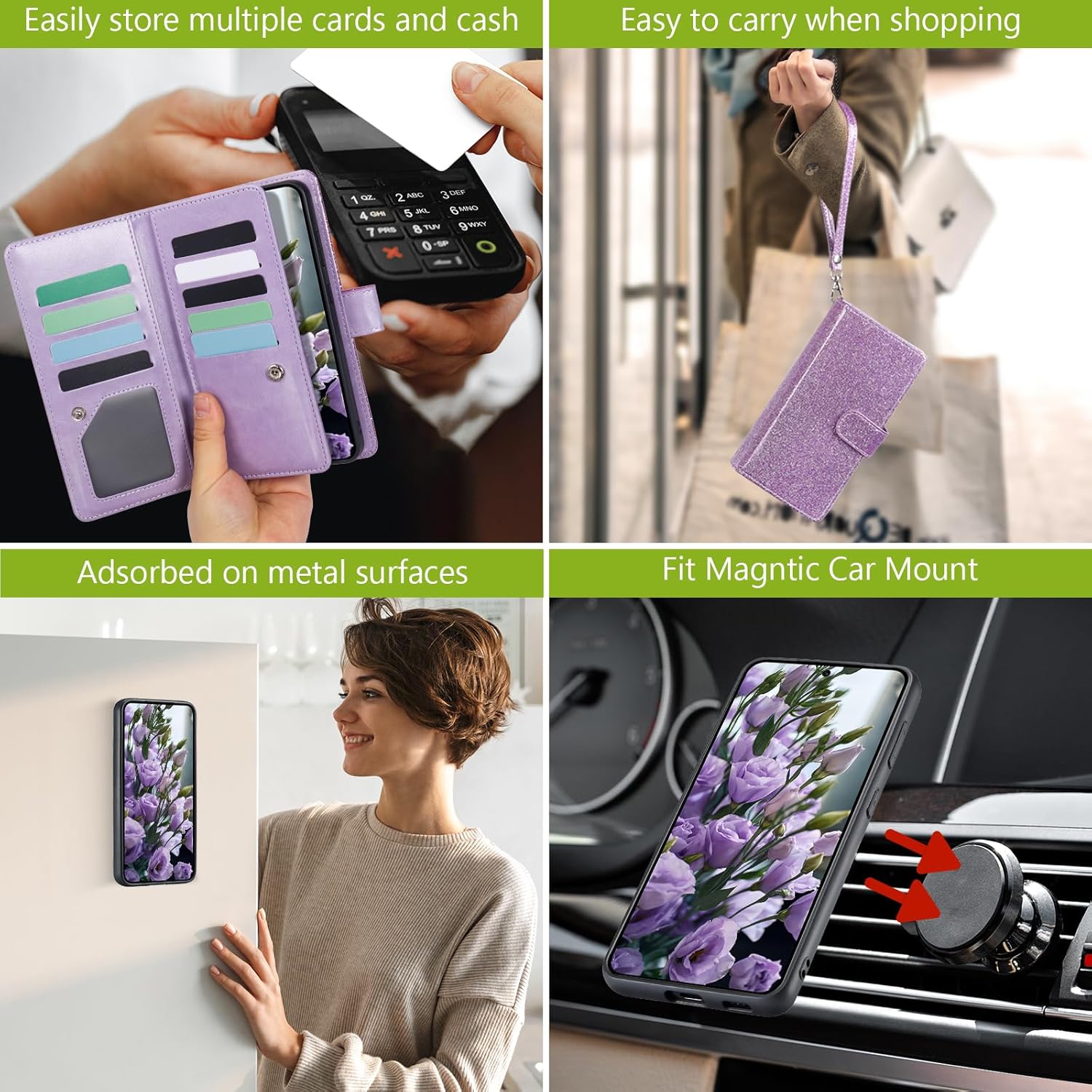 Varikke for Galaxy S23 Wallet Case Detachable with Card Holder for Women, Fashion PU Glitter Leather Strap Magnetic Flip Wallet Removable Phone Case Cover for Samsung Galaxy S23 5G 6.1", Light Purple
