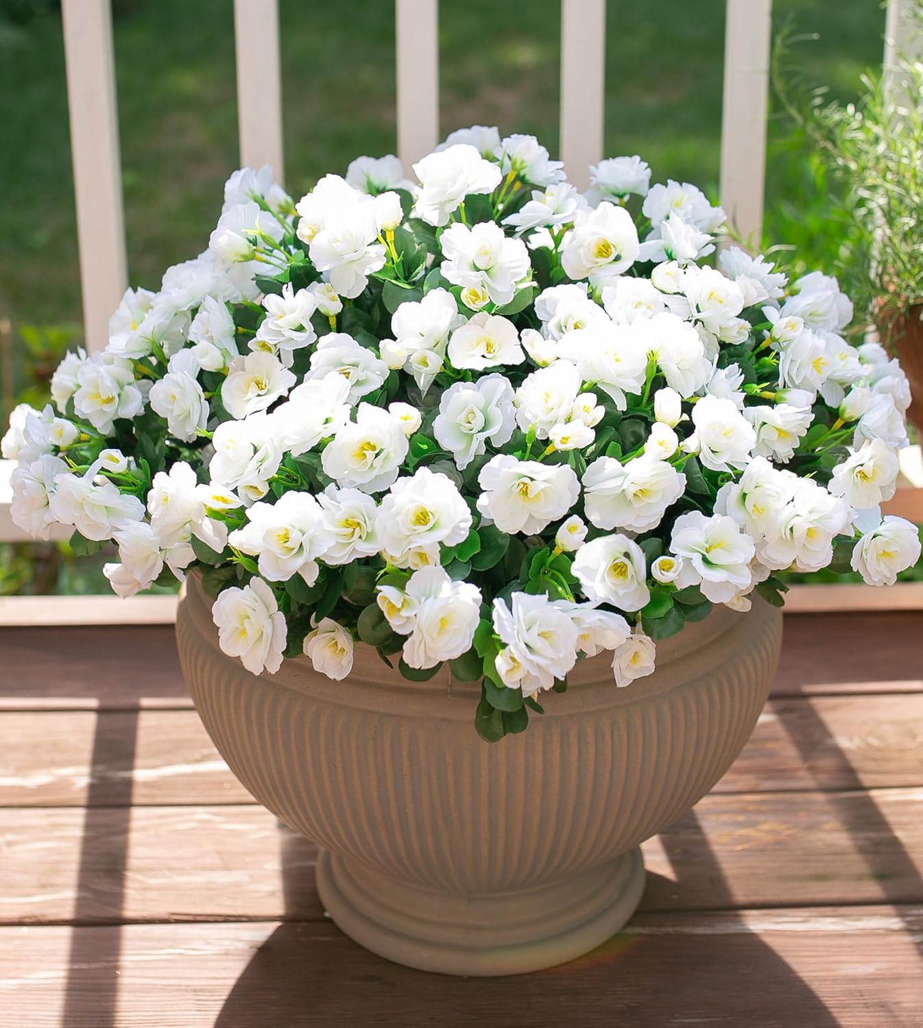 Ivydale Artificial Fake White Flowers Plants for Spring Outdoor Outside, Faux Silk Camellia UV Resistant Realistic for Front Door Porch Patio Balcony Garden Yard Decor, 3 Large Bundles - Image 8