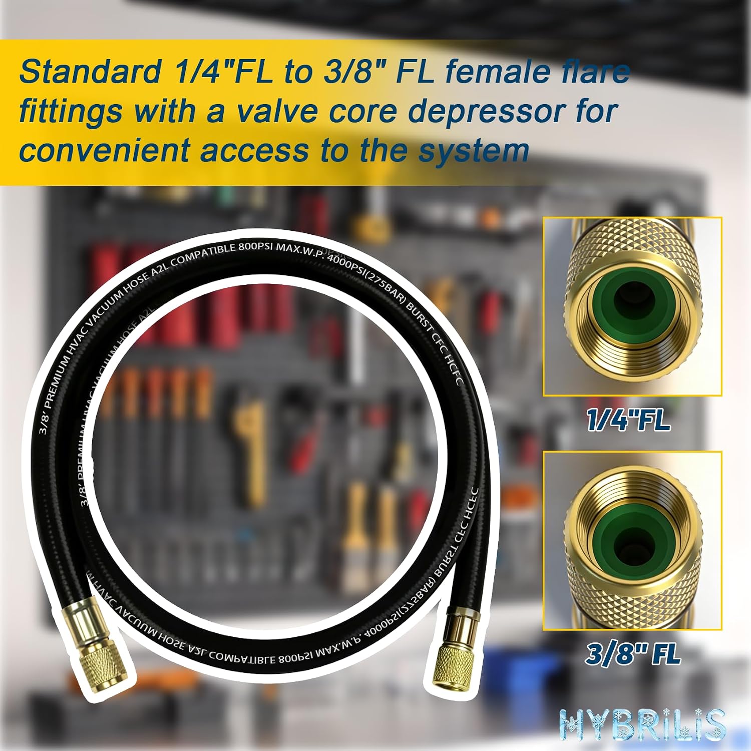 HV1S-3/8" HVAC Vacuum Hose A2L Compatible 5FT, 3/8" to 1/4" SAE Fittings photo 6