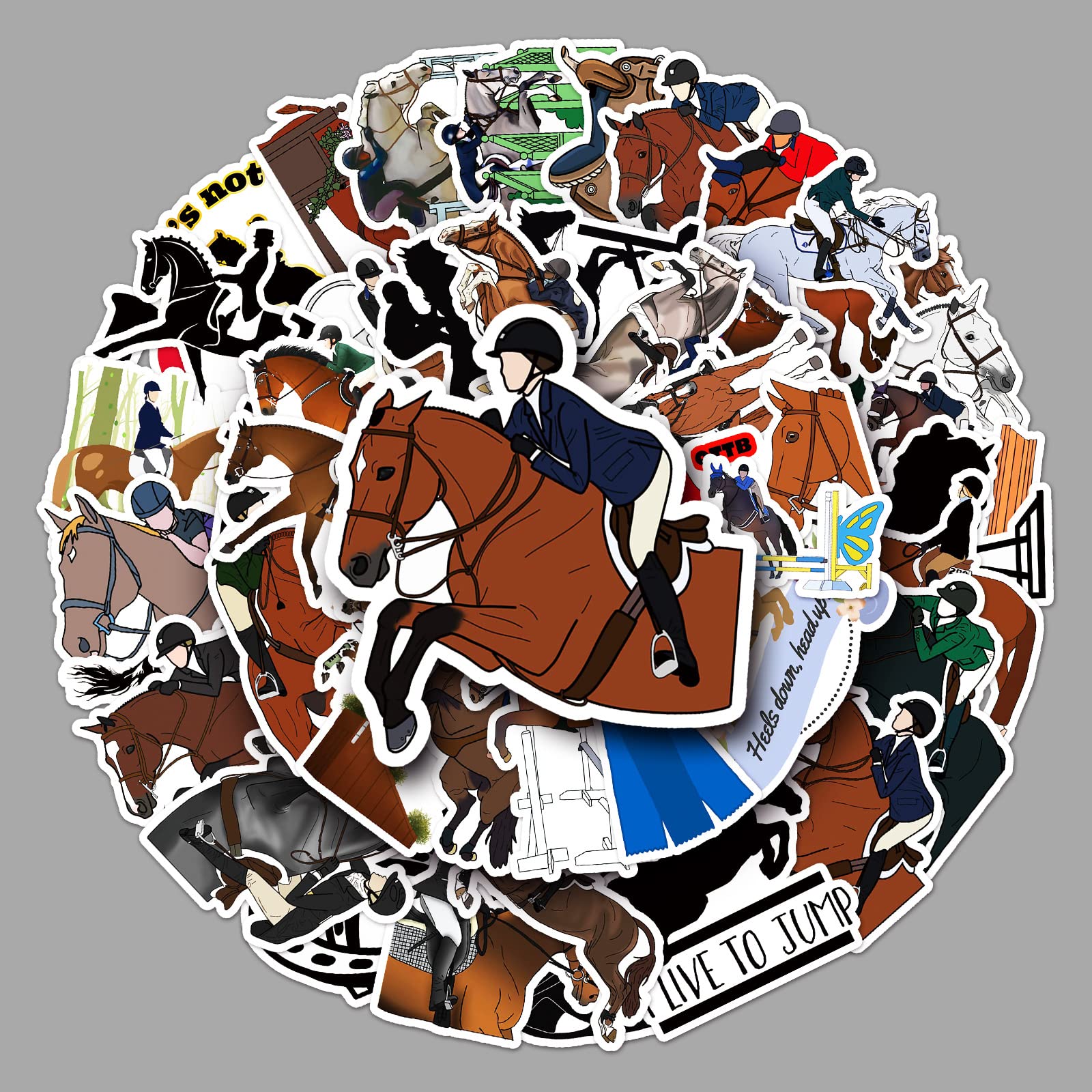 Auceko Men's Horse Riding 50Pcs Cartoon Horse Stickers - Teens Boys & Girls Skateboard Guitar Door Laptop Luggage Car Bike Water Bottle Birthday Party Supplies