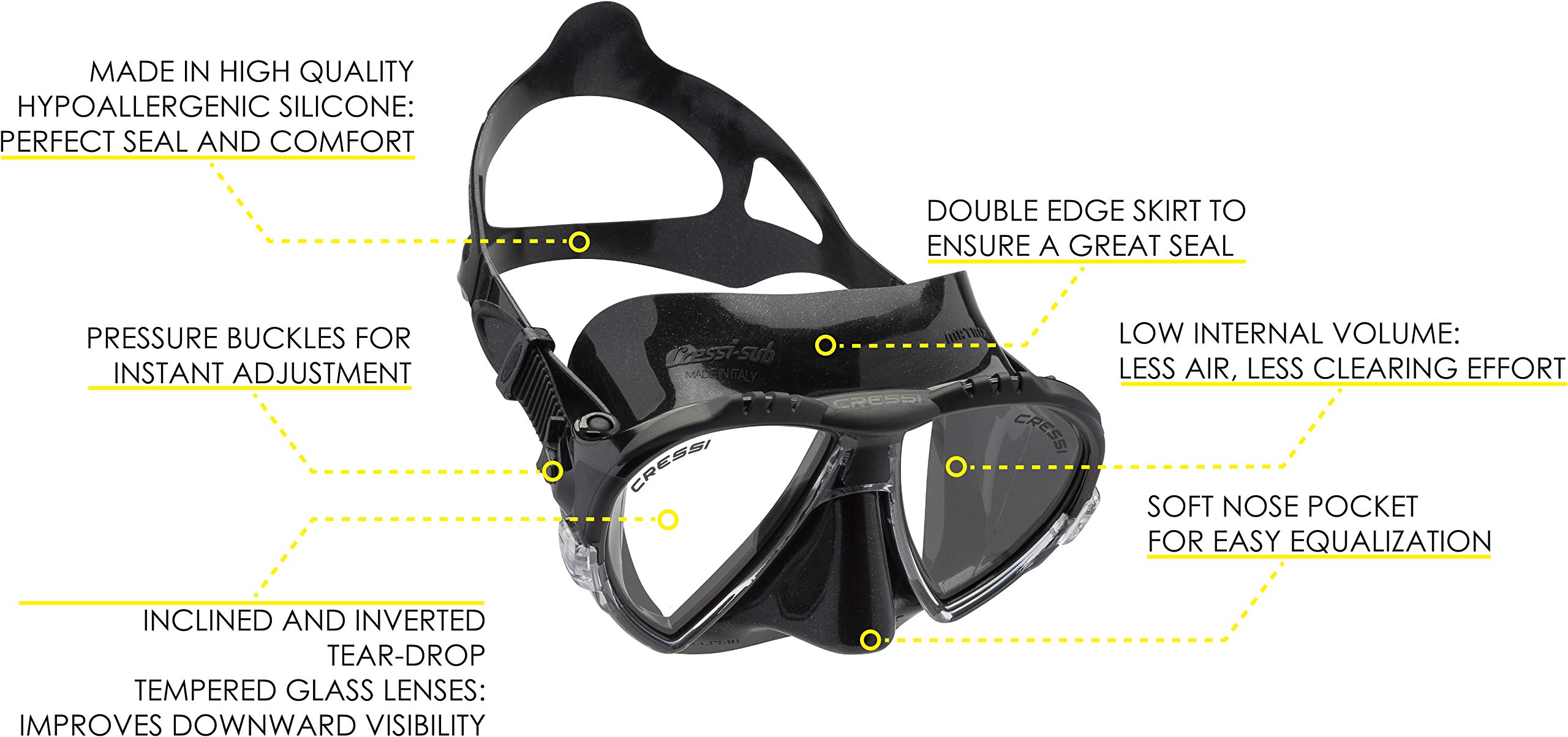 Cressi - Juego de esnórquel para adultos, máscara y esnórquel | Máscara de silicona de primera calidad | Snorkel superior seco | Diseñado en Italia