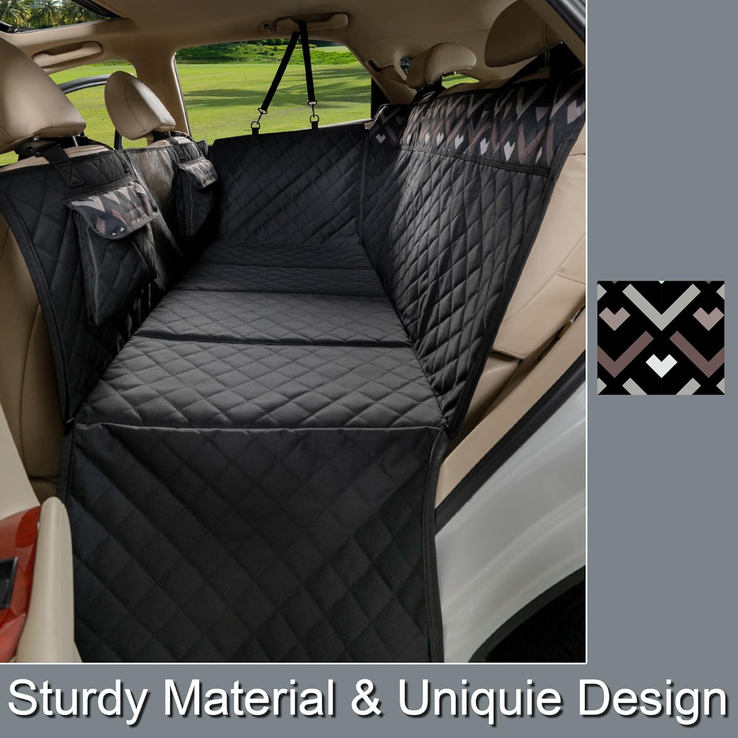 Back Seat Extender, Car Seat Cover for Dogs with Hard Bottom as a Hammock Bridge for Pets Travel, Waterproof Back Protector Fits for Standard Cars & SUVs (Black)