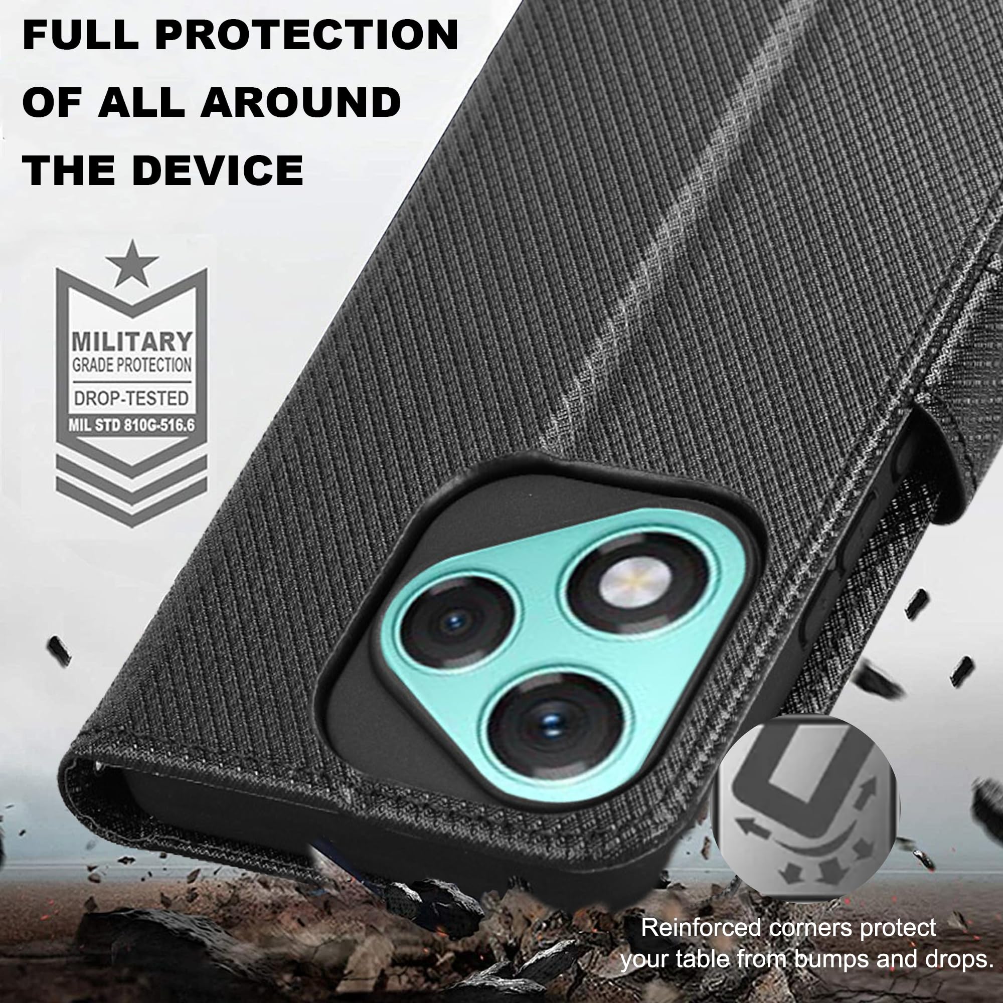 Rojeuinn Coque pour Xiaomi 15T 5G Protection Case 1 pièce Verre Trempé,Étui de Protection Portefeuille Antichoc Premium Fibre-Housse Étui Compartiments pour Cartes et Fermeture magnétique-Noir