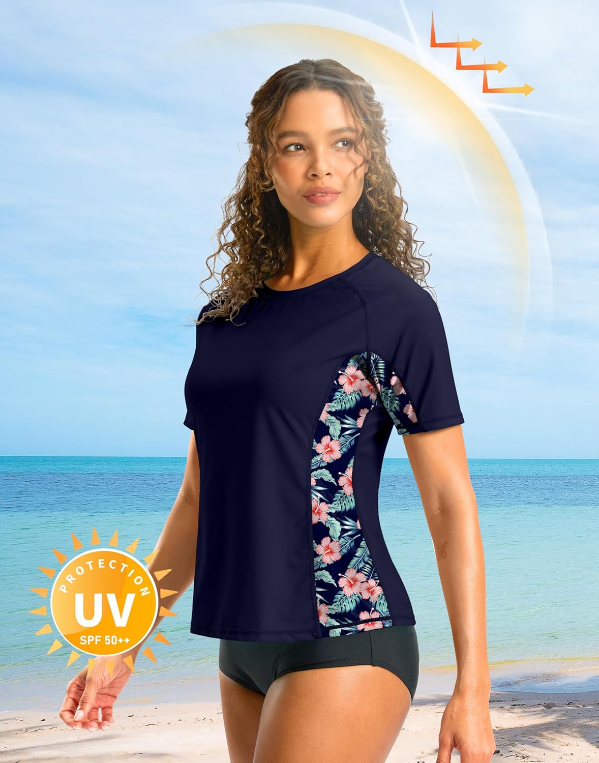 SANTINY Rash Guard for Women UPF 50+ Bathing Suit Sun Protection Short Sleeve Swimsuit Top Quick Dry Swim Shirts for Women - Image 2