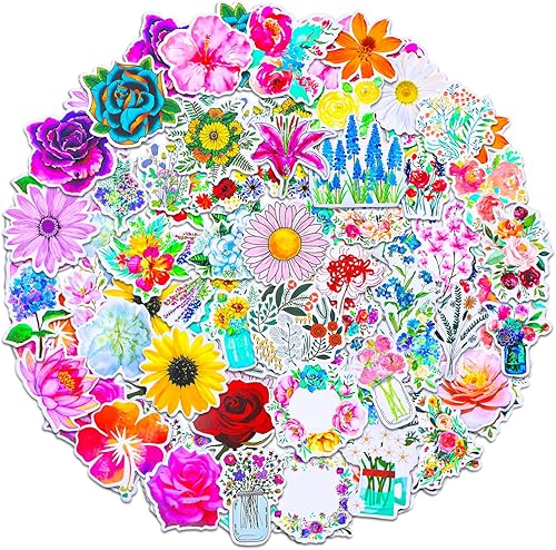 50 calcomanías de flores, bonito paquete de calcomanías florales para adolescentes y niñas, calcomanías de vinilo impermeables estéticas para