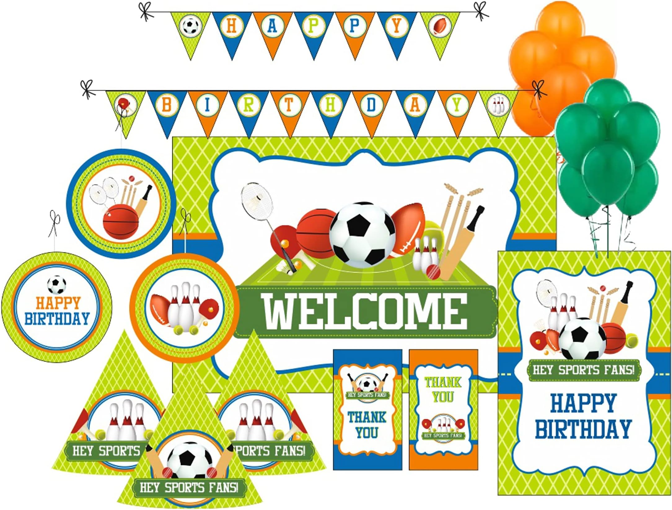 Pretty UR Party Sports Party decorations Kit - 80 pcs includes Banner, balloons, thank you, centerpiece, danglers, Games Party Supplies, Sports Birthday Decor, DIY décor Pack for kids, Teens