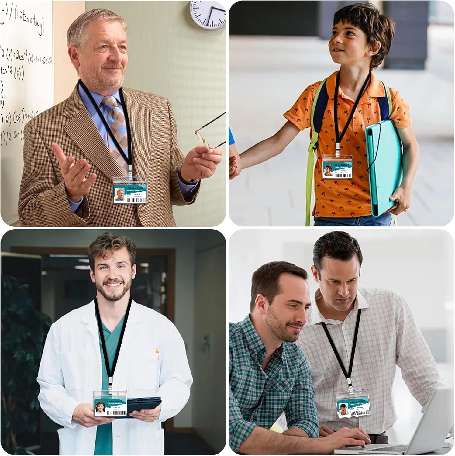 50 Pcs Clear Horizontal Badge ID Card and 50 Pcs Lanyard, Reusable Lanyards for Id Badge Holder Name Tag Badge Holder with Lanyards for Adults Kids Business School Conferences (Black) - Image 7