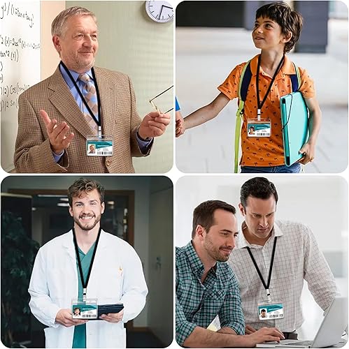 Miniatura 7 de 100 tarjetas de identificación horizontales transparentes y 100 cordones, cordones reutilizables para soporte de credencial de identificación