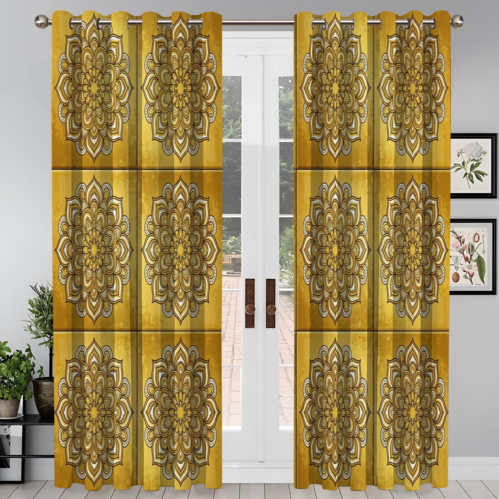 Rideau Occultant Obscurcissant, Mandala Rectangle Géométrie De Luxe 2 Panneaux À Oeillets, Anti Froid Chaleur Bruit, Décoration Salon Chambre