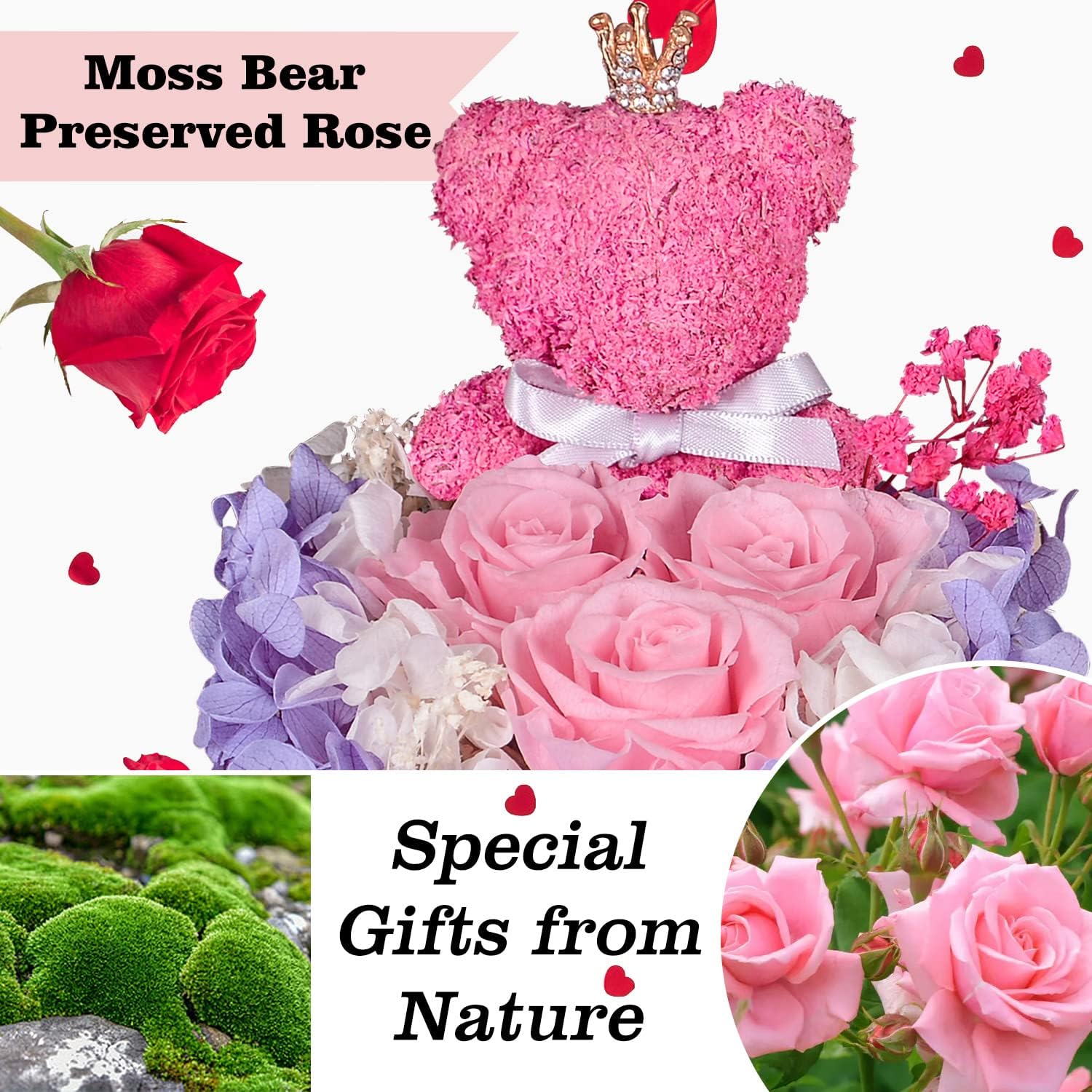 digi marker Preserved Rose Moss Bear with 100 I Love You Necklace Stocking Stuffers Gifts for Women Girlfriend Wife Mom Grandma Christmas Valentines Mothers Day Birthday Anniversary