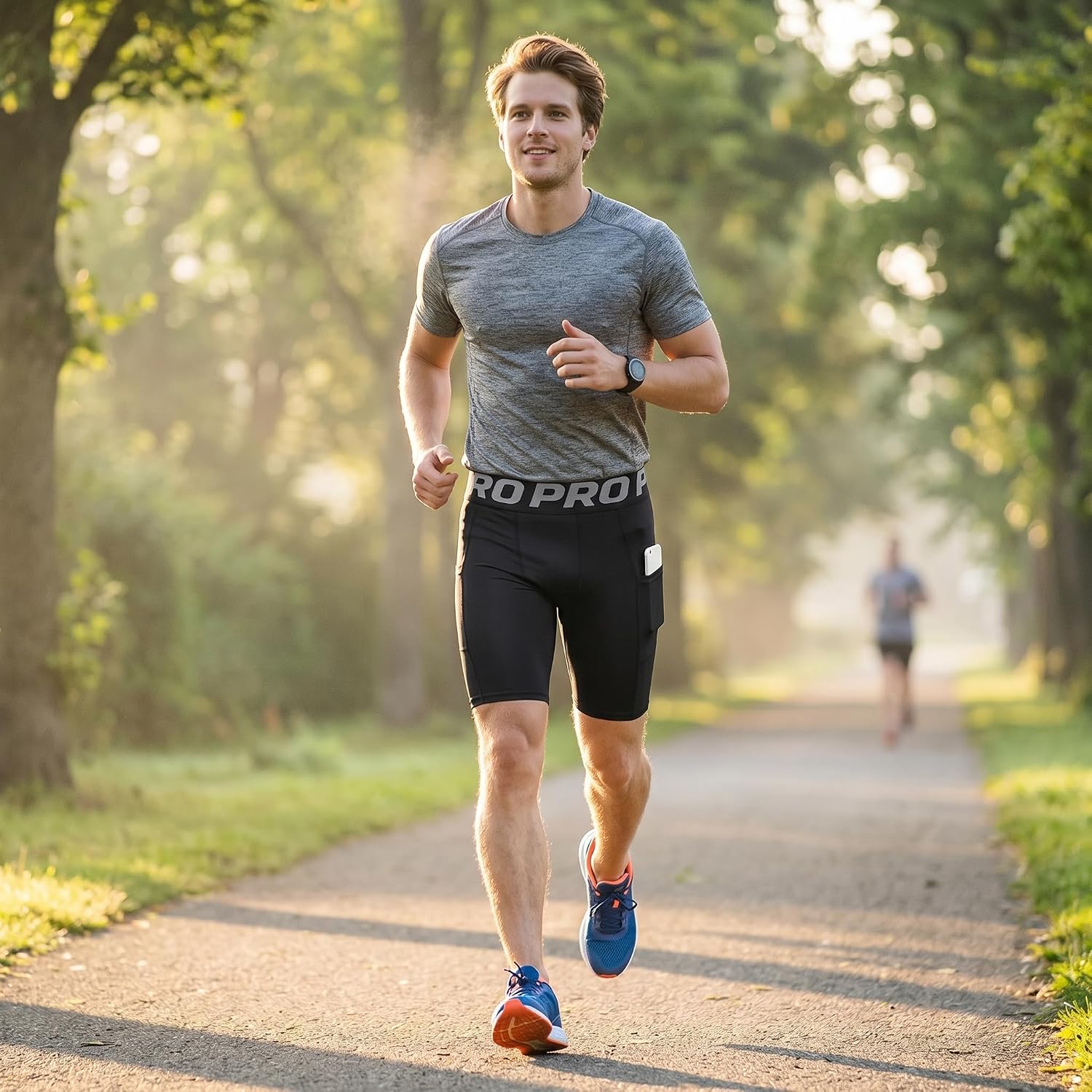 LANBAOSI Mens Compression Shorts with Phone Pocket Running Gym Yoga Athletic Tights Baselayer Summer Cool Dry Underwear Pack