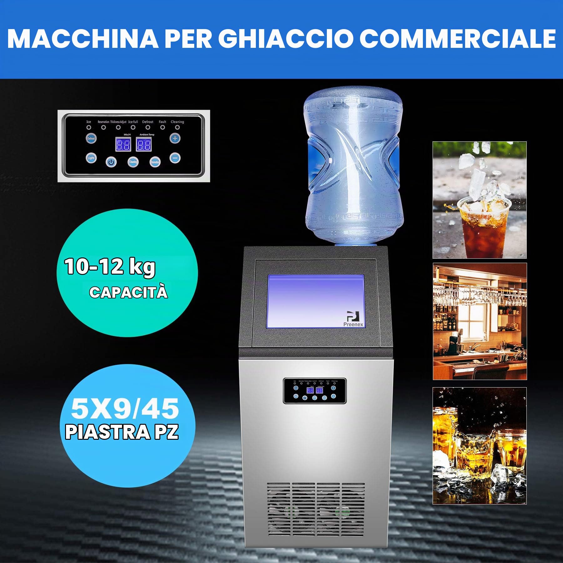 Z ZELUS Macchina per Il Ghiaccio Commerciale Fabbricatore Ghiaccio con Schermo LCD Macchina per Cubetti di Ghiaccio per Casa, Ufficio, Ristorante, Bar, Caffetteria (72.5kg/ 24 ore)
