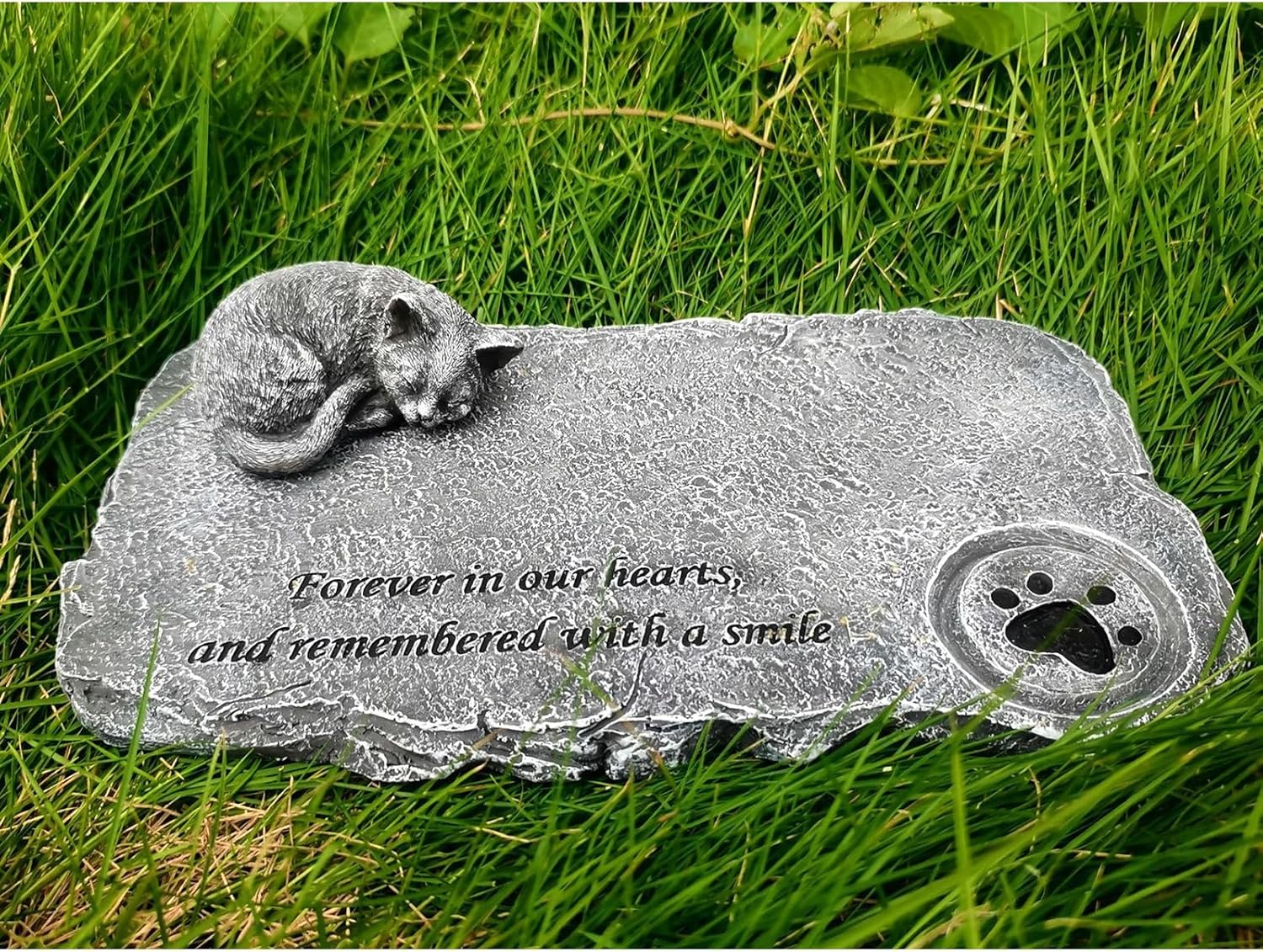 Pet Memorial Stone - with a Sleeping Cat Statue on The Top - Cat Grave Memorial Gifts - Weather Resistant Outdoor Memorial Garden Headstone(Rock Color)