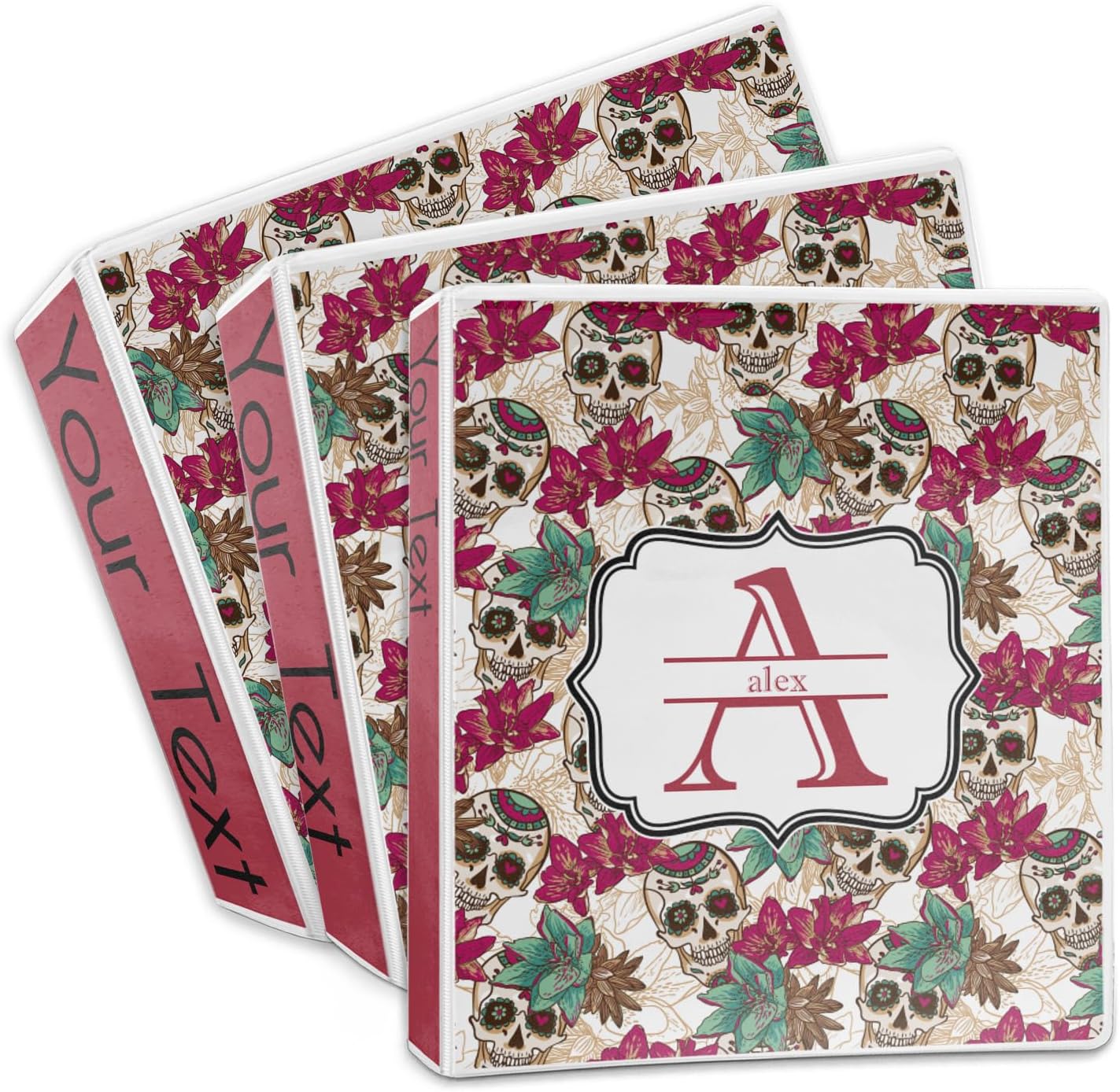 Personalized Sugar Skulls & Flowers 3-Ring Binder - 2 inch