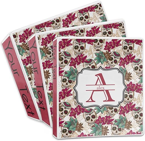 Miniatura 3 de Carpeta personalizada de 3 anillas de calaveras y flores de azúcar, 1 pulgada