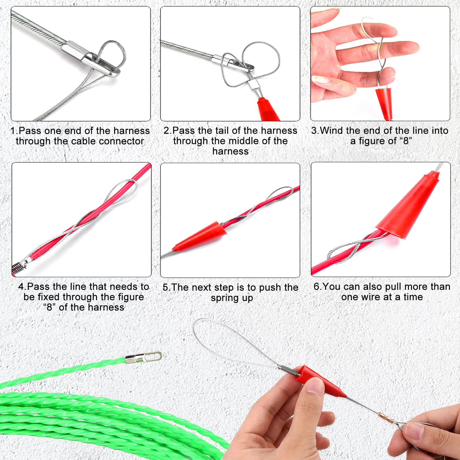 50M Aiguille Electricien, Tire Fils Electrique Aiguille Tire Fil avec 2 Ressorts de Guidage, Tire Cable Electrique Diamètre 4 mm pour Pose Conduit de Sol