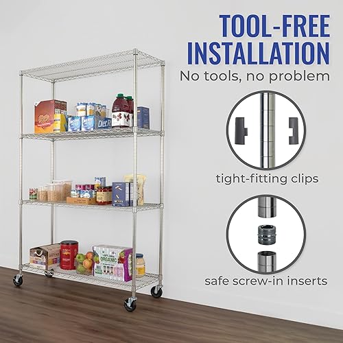 Miniatura 4 de SafeRacks Estantes de almacenamiento certificados por NSF, estantería de alambre de acero resistente con ruedas y pies ajustables, se utiliza como