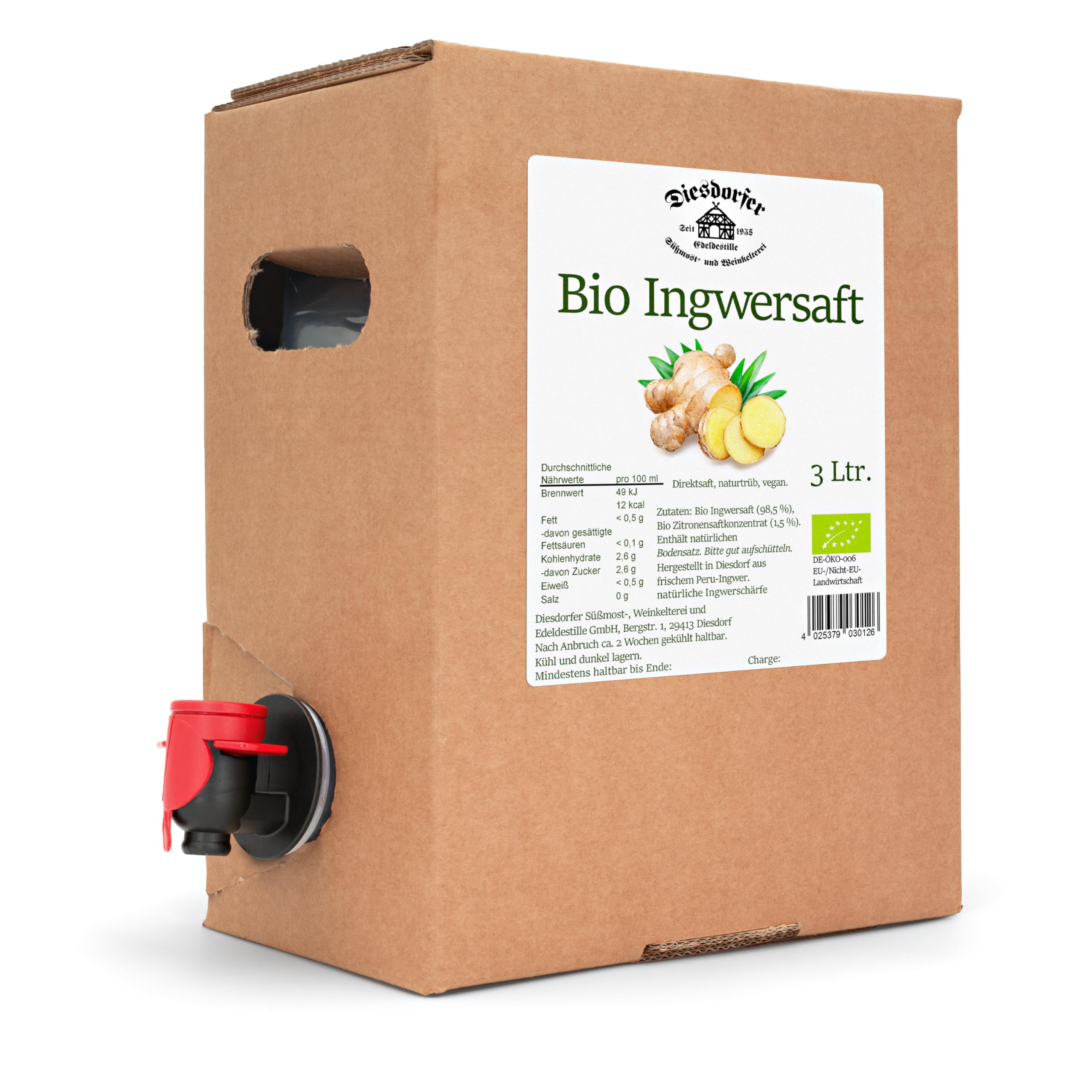 Diesdorfer Bio Ingwersaft 3 L Bag in Box Direktsaft vegan 100%