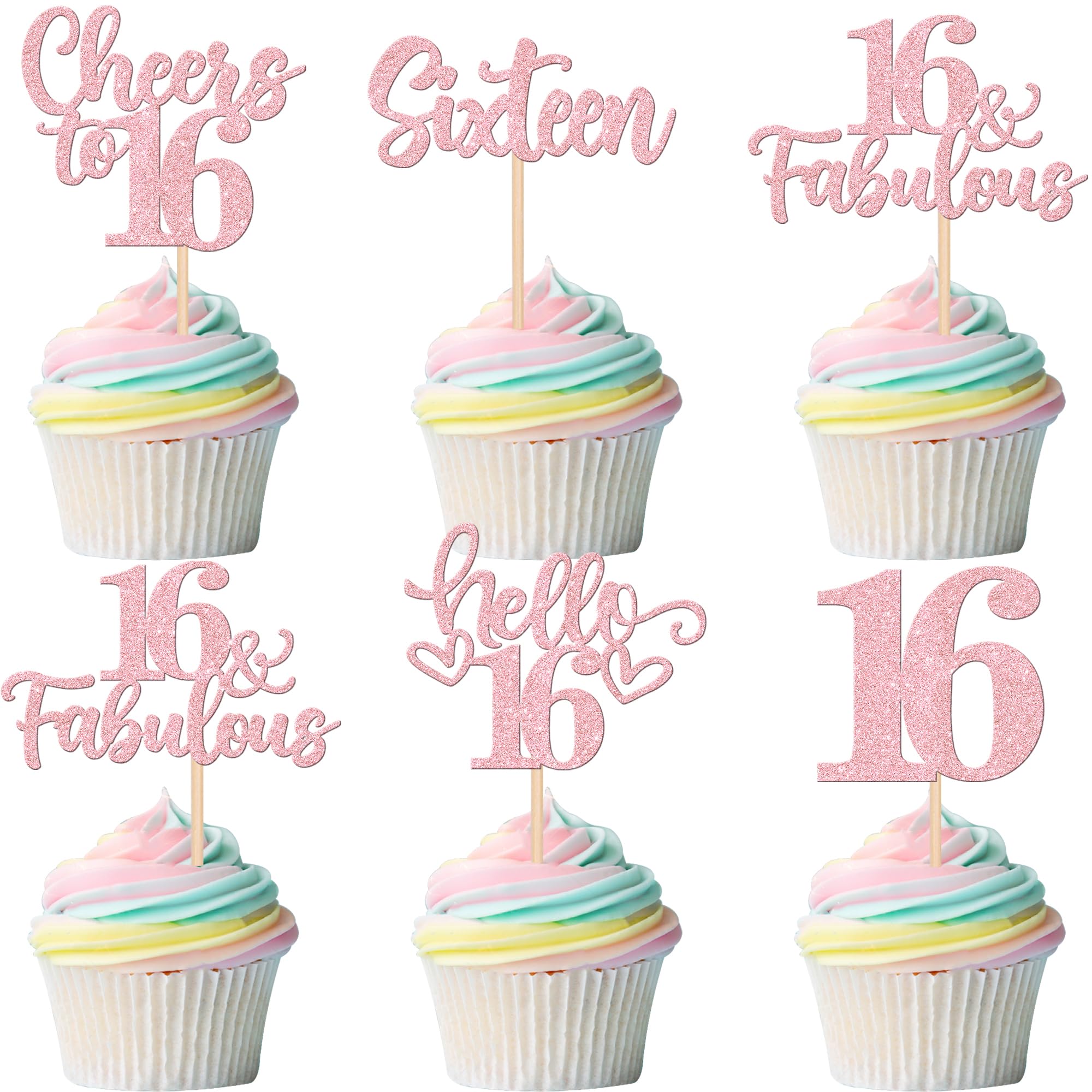 Amazon.com: 30 PCS Happy 16th Birthday Cupcake Toppers Glitter Sixteen ...