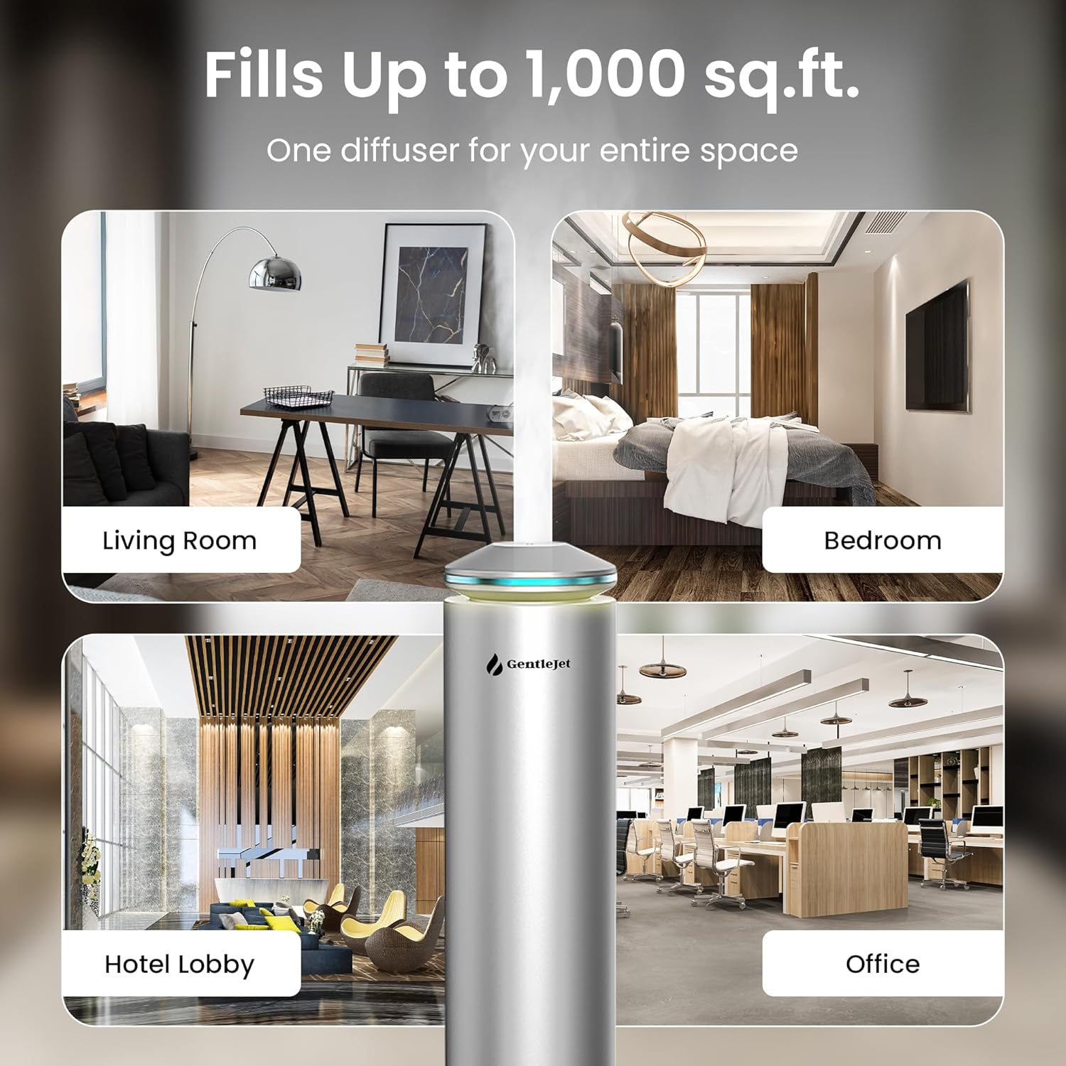 GentleJet MajesticMist Waterless Essential Oil Diffuser, Cold Air Nebulizing Scent Machine for Large Room (1000 sq ft), Quiet Aluminum Aroma Diffuser, Remote & Timer, USB-C Plug-in