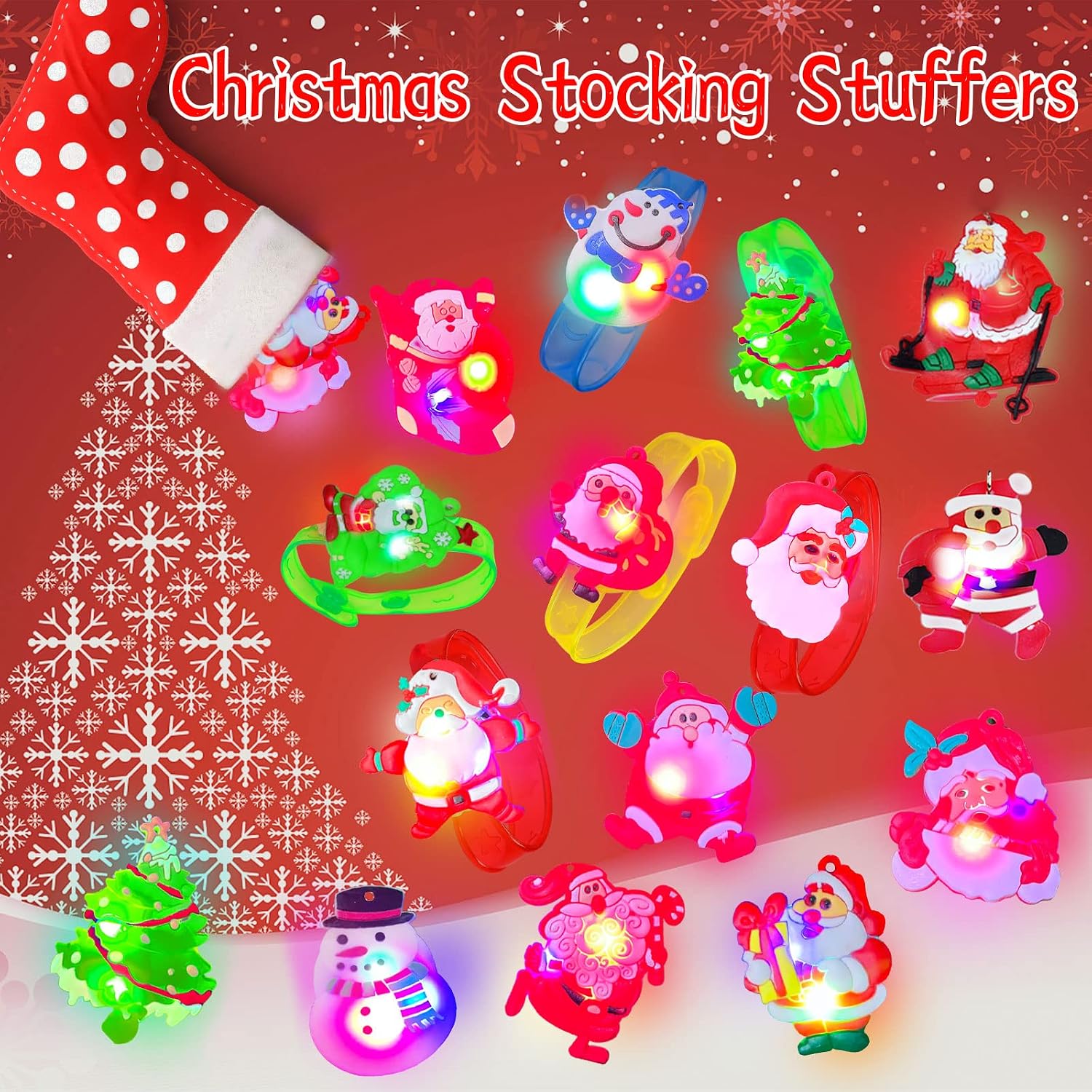 Christmas Light Up Toy - 24 PCS Christmas LED Light Up Party Favor Necklace Bracelet for Kids and Adults Flashing Christmas Stocking Stuffers Ornaments Decorations with Gift Box