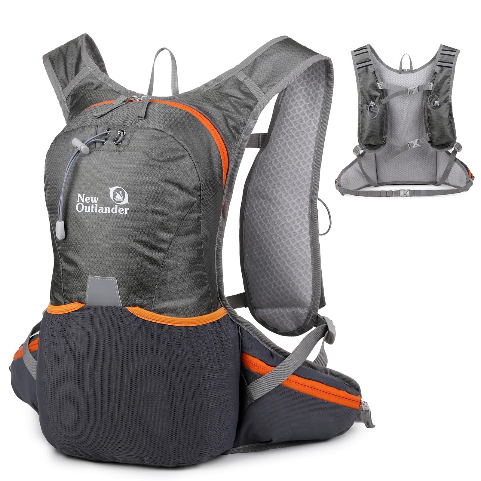 Outplea 12L Cycling Backpack for MTB Motorbike, Reflective Bike Rucksack with Phone Holder, Small Hiking Backpack Fits Hydration System for Outdoor Walking, Grey