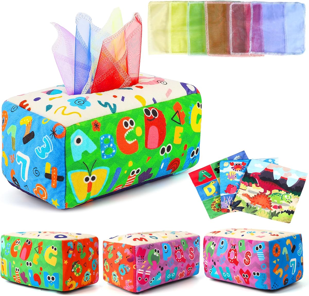 URMYWO Baby Tissue Box Toy - Montessori Baby Toys for 6-12 Months 1 Year Old Boy Girl - Soft Crinkle Sensory Toys for Infant Toddlers - Easter Basket Essentials Stuffers - Baby Boy Girl Gifts | Soft crinkle tissues and scarves support pulling, grasping and fine motor play; an engaging gift for babies 6-12 months