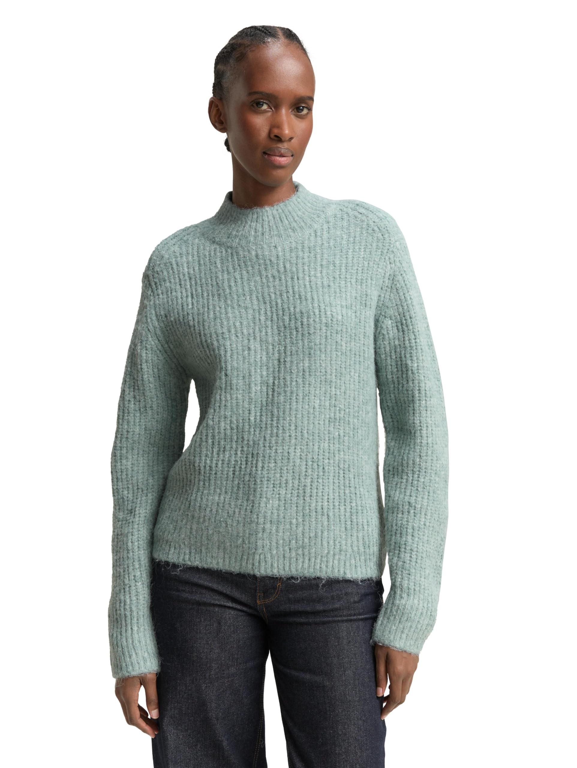 TOM TAILOR Denim Damen 1049071 Relaxed Fit Strickpullover mit Stehkragen