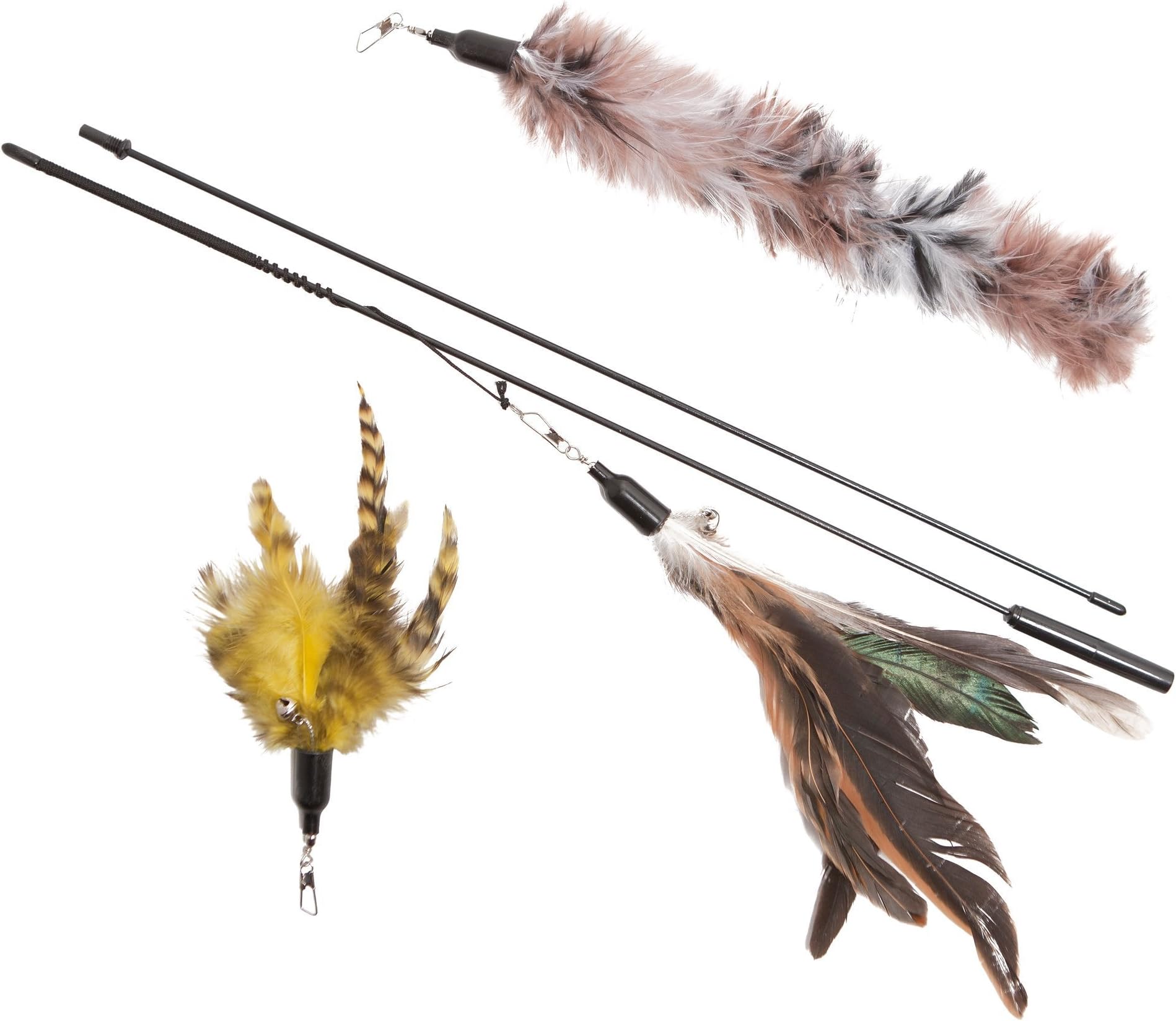 Interactive Feather Dangler For Cats - Megapack Edition - 2 Spare Feather Refills For Longer lasting Life - Great Value - Interactive Feather Cat Toy - The Natural Pet Company - One of the Best Cat Toys - Have fun With Your Cat over and over again!