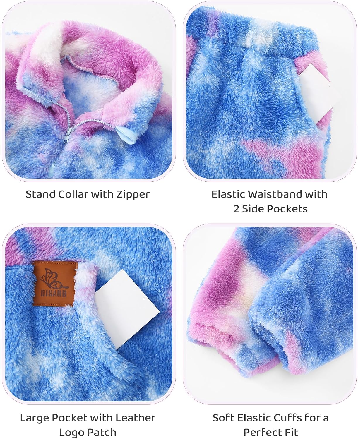 DISAUR Girls Fuzzy Sweatsuit 2 Piece Outfits Quarter Zip Pullover Pants Set