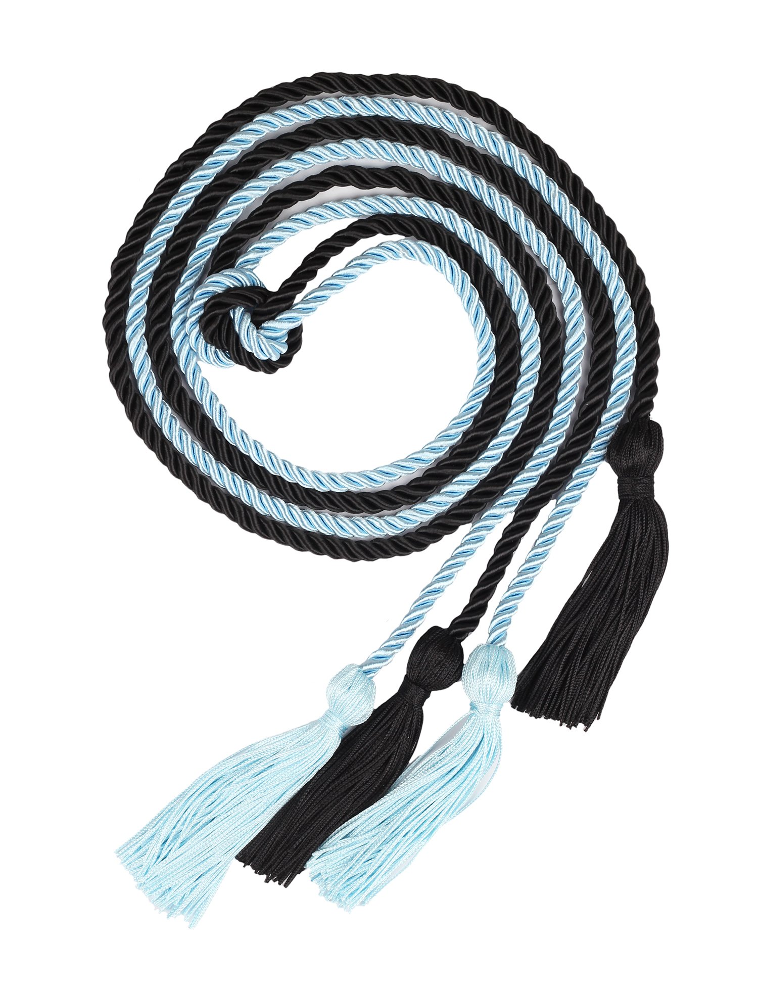 Double Graduation Honor Cords - Black and Sky Blue,68" Long