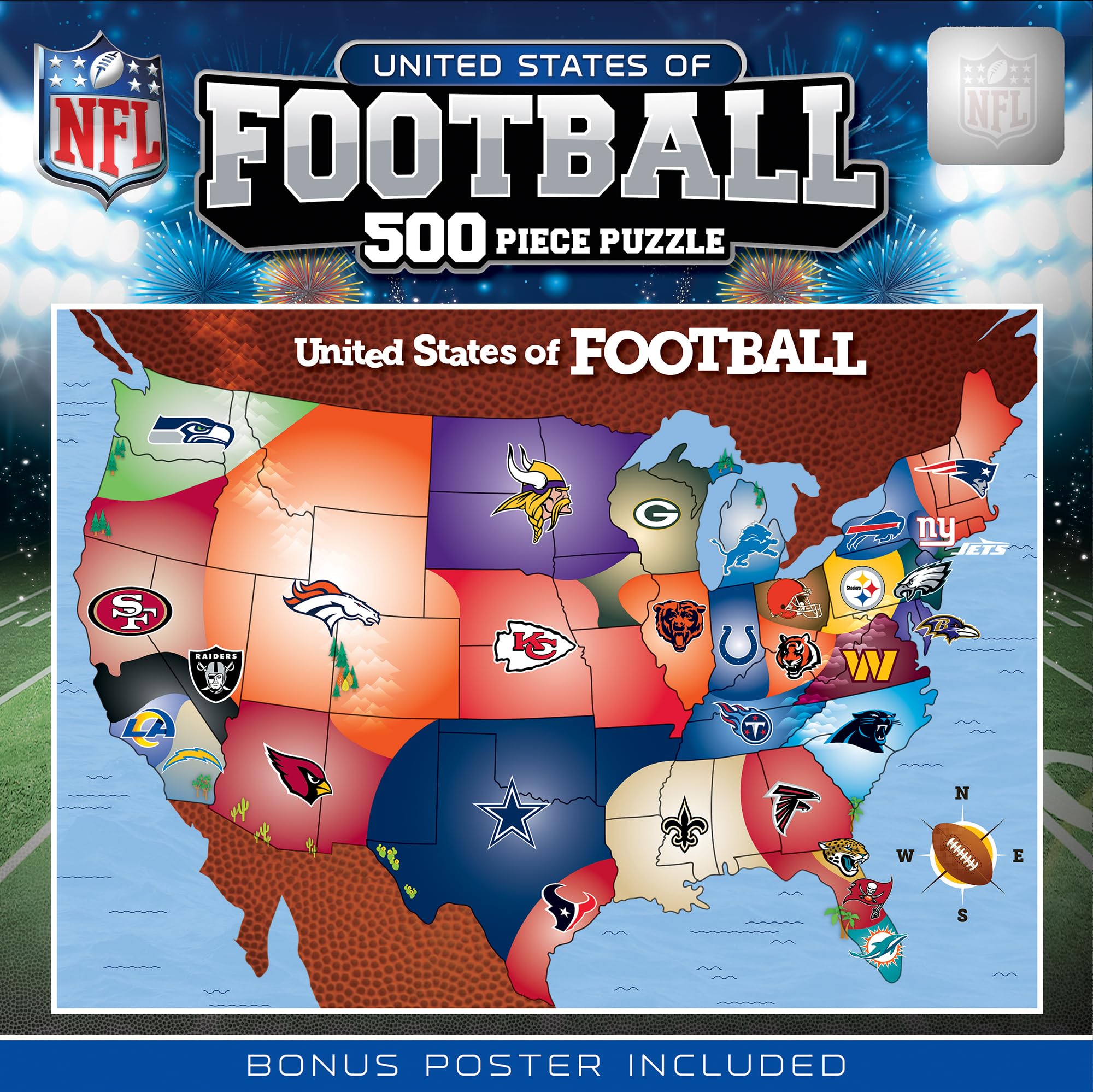Sports Puzzle - All Teams 500 Piece Jigsaw Puzzle for Adults - NFL League Map Puzzle - 24"x18"