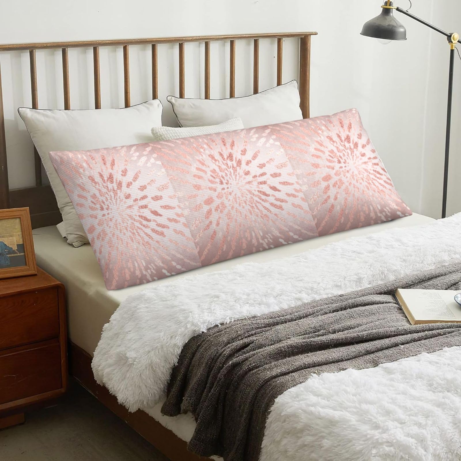Pink Rose Gold Blush Gold Strokes Stripes Shine, Body Pillow Cover with Zipper,Long Body Pillowcase 20 x 60 in