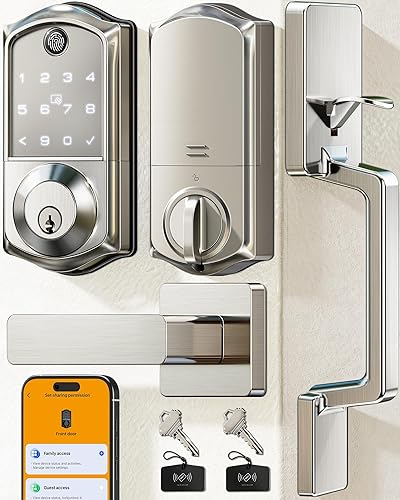 Veise VE017-D - Juego de cerradura inteligente para puerta delantera, control de aplicación, cerrojo de entrada sin llave 7 en 1 con manija de