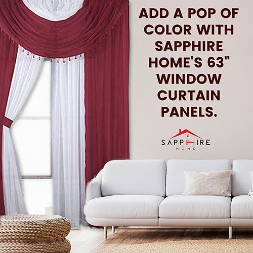 Miniatura 9 de Sapphire Home - Juego completo de cortinas transparentes para ventana con 4 paneles 55 x 84 pulgadas cada uno 2 cenefas con cuentas y 2 alzapaños