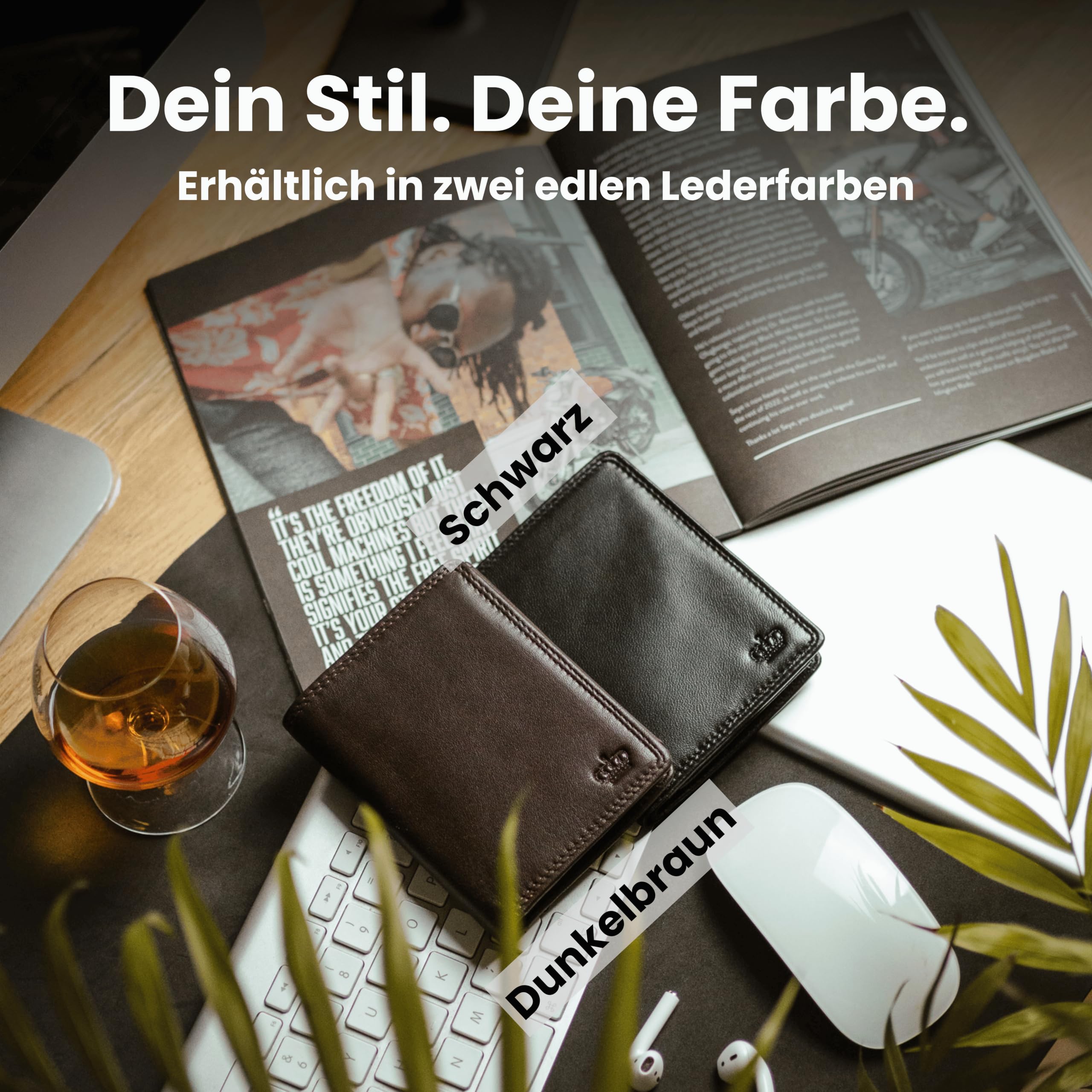 Baur Herren Geldbörse – Echtes Leder mit RFID-Schutz – Großes Portemonnaie im Hochformat aus Nappa-Leder mit 8 Kartenfächern – Großes Münzfach (Hochformat mit Druckknopf innen, Schwarz)