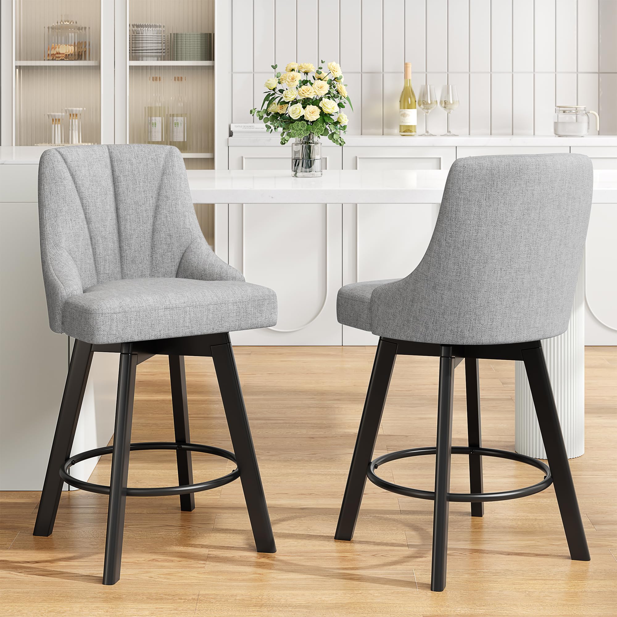 YaFiti Swivel Bar Stools Set of 2, Light Gray