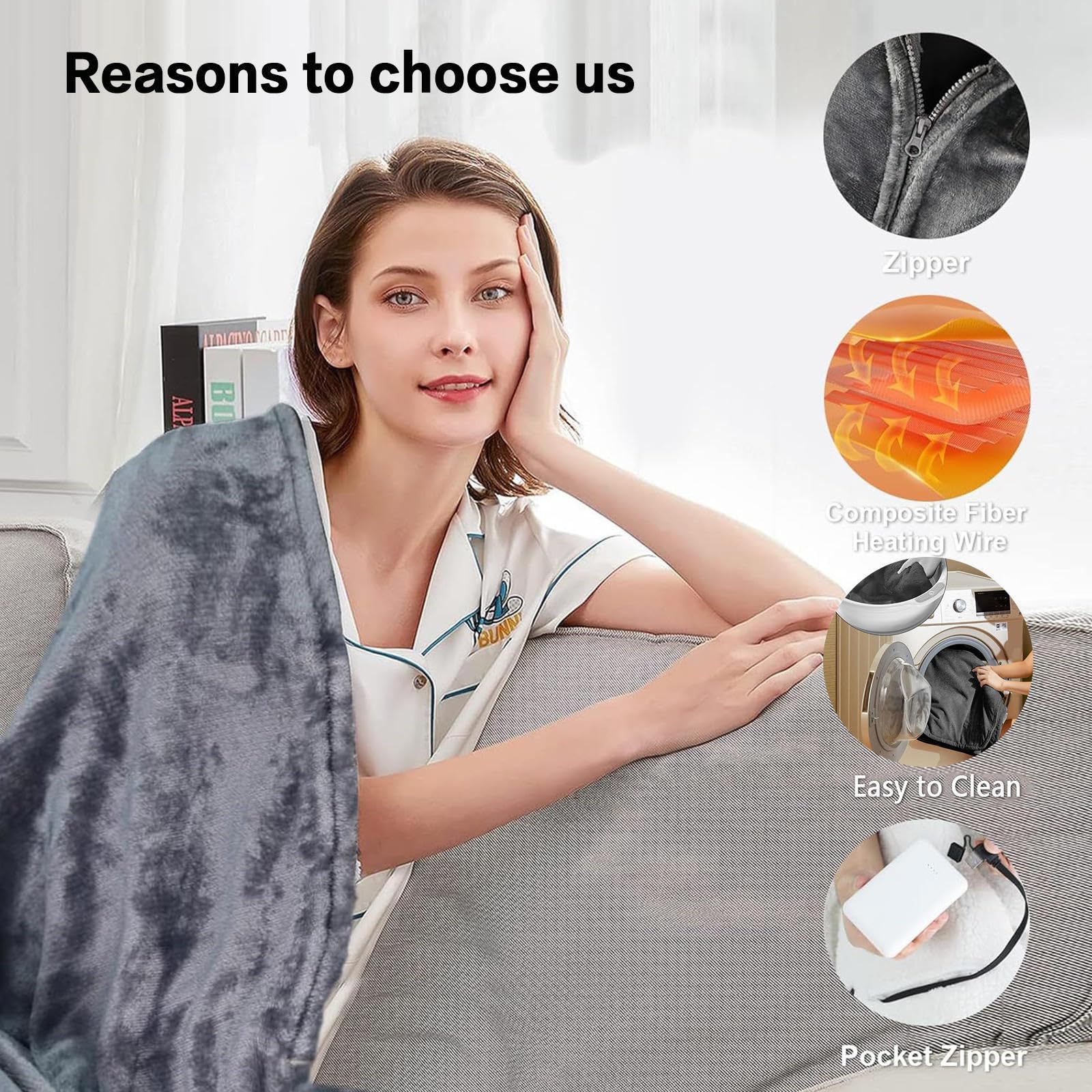 Manta Termica USB 150x80cm,con 3 Temperaturstufen et Calor Rápido, Manta Electrica Espalda Y Cuello Lavable, Esterilla Electrica pour Oficin Cama Exterior Familia